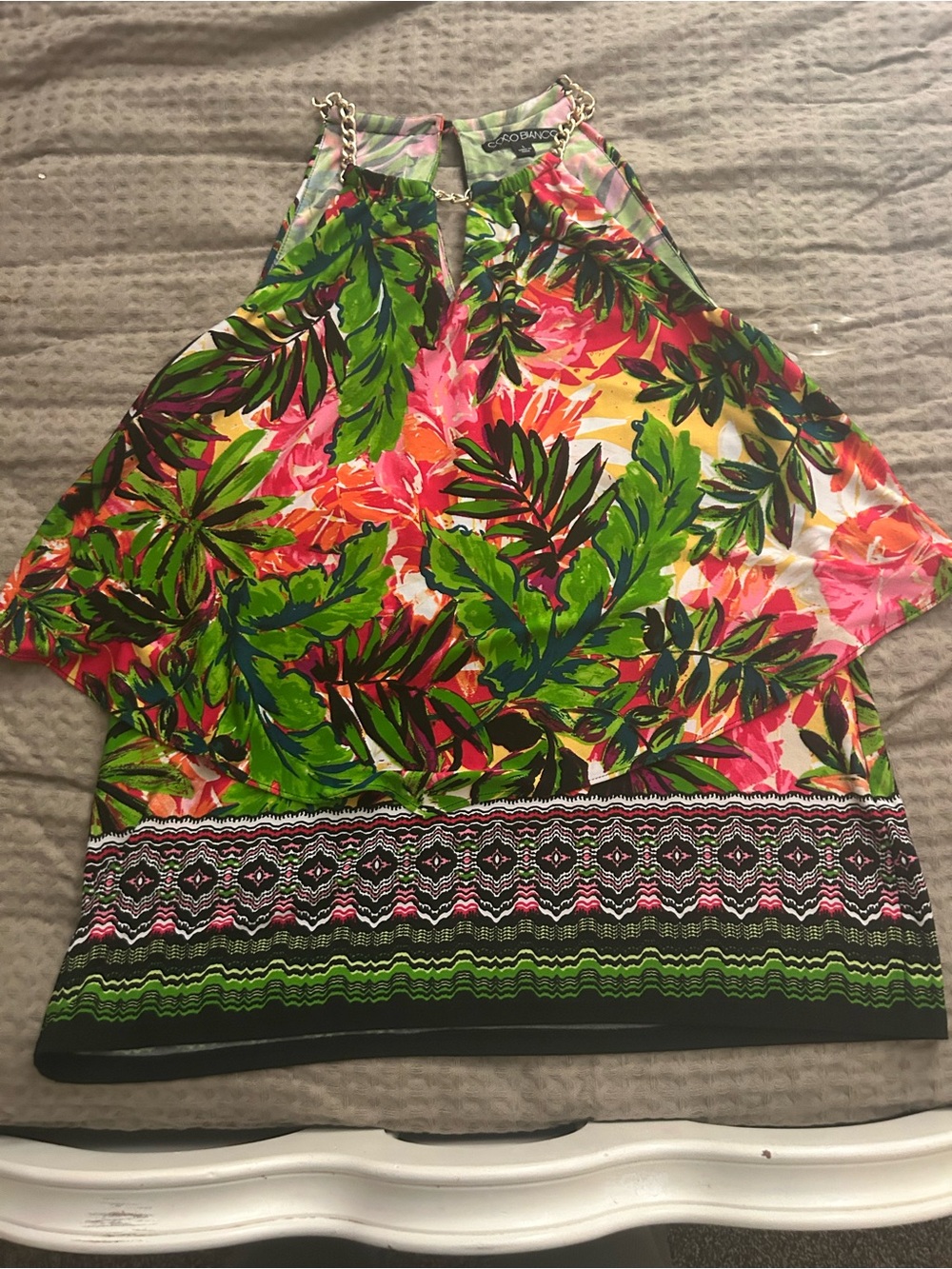 Coco Bianco Tropical Halter Camisole in Green & Pink